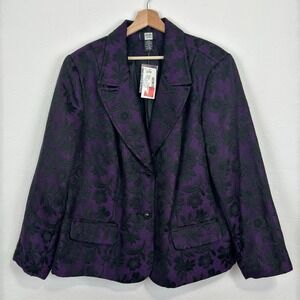 Womens Corporate Goth Academia Floral Brocade Blazer Jacket 22W Purple 2 Button